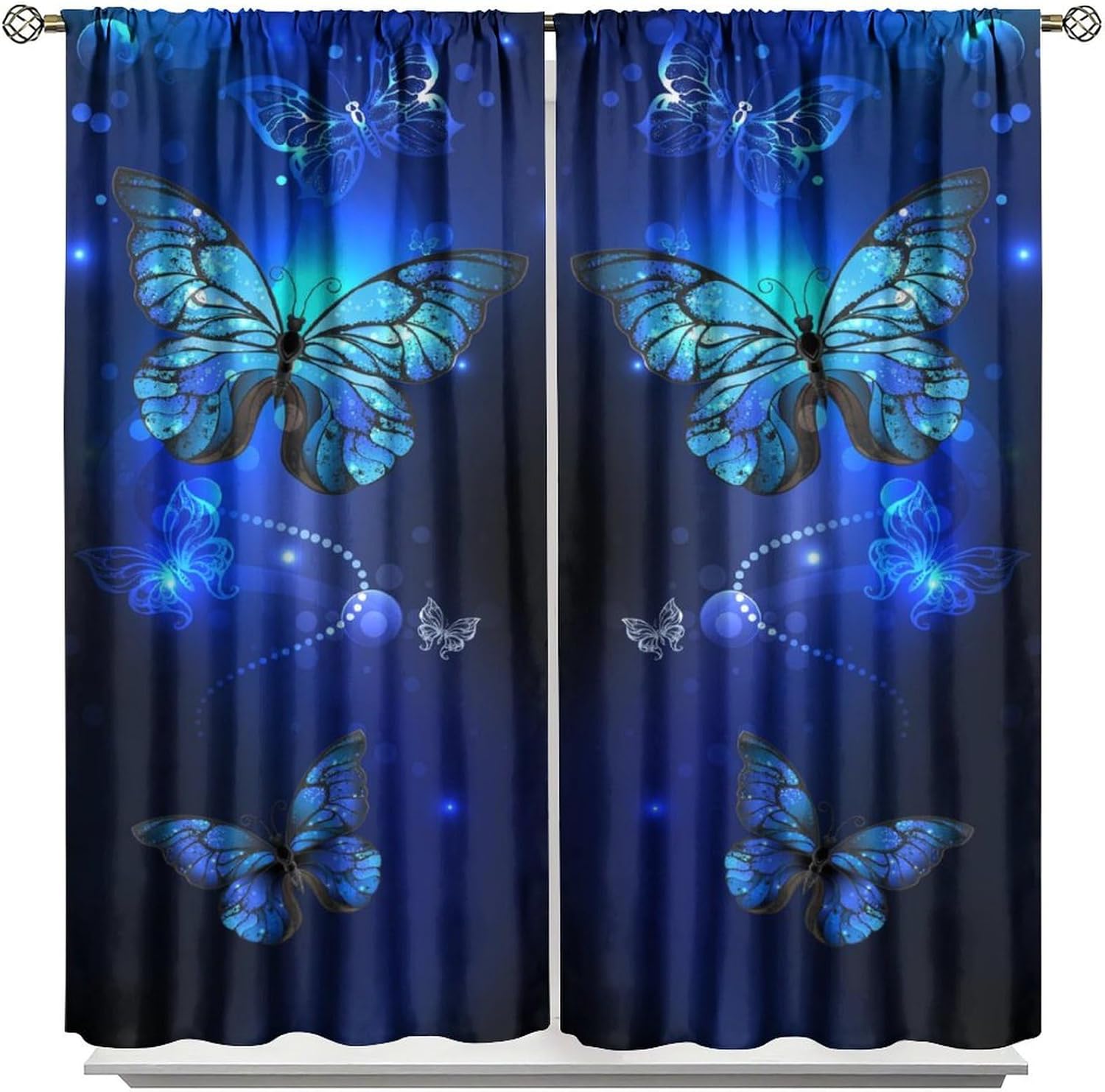 Fantasy Blue Butterfly Flower Curtains for Kids Girls Bedroom Decor Colorful Butterflies Romantic Floral Art Printed Cafe Kitchen Living Room Rod Pocket Blackout Window Drapes W21xL54in 2 Panels