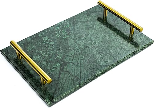 Bandeja decorativa de mármol con asas de metal de latón vintage, bandeja rectangular de lujo para tocador de baño, soporte de perfume de noche,