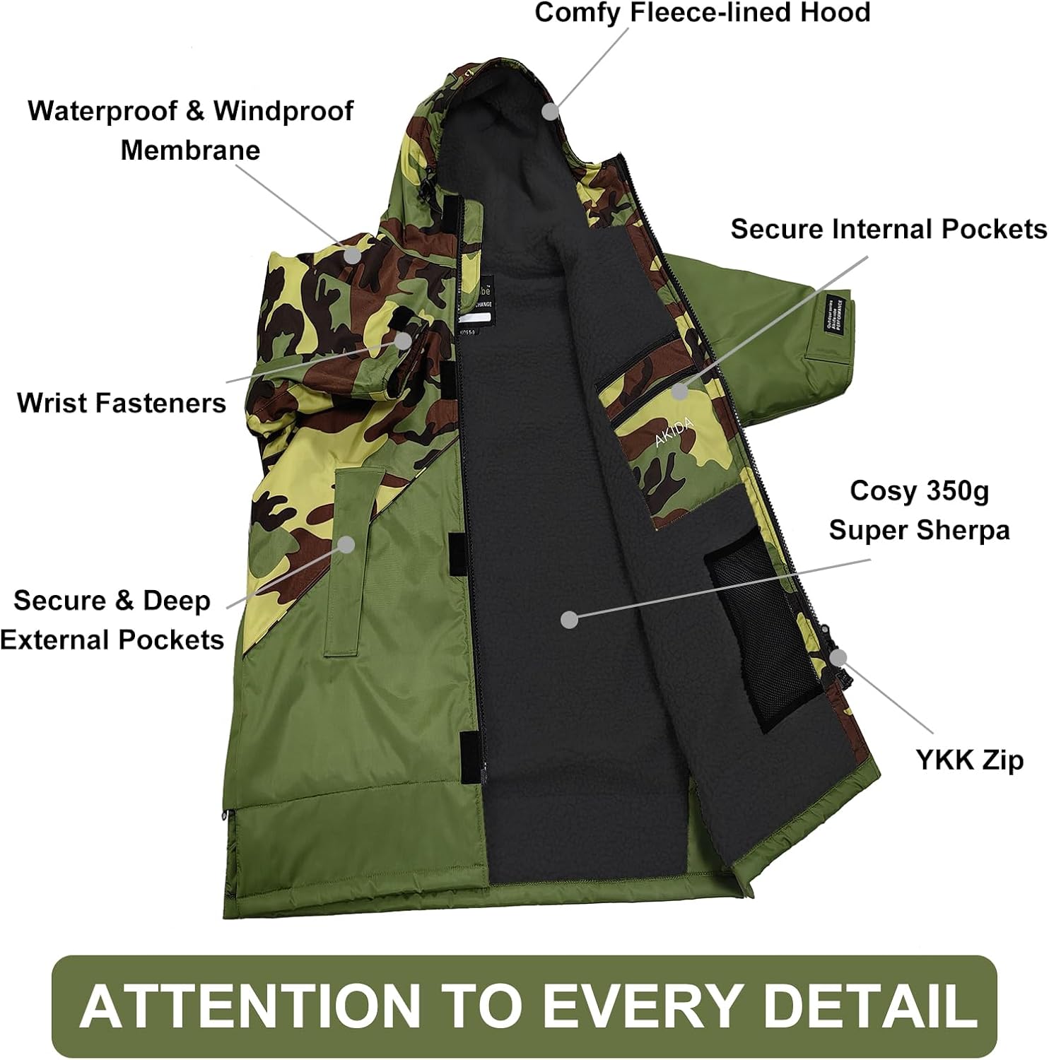 Akida Adult Oversized Changing Robe/Swim Parka,Waterproof Surf Poncho Warm Jacket,Quick Dry Wetsuit Changing Towel. - Image 4