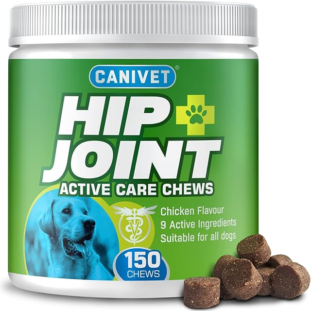 CANIVET Dog Joint Care Supplements | 150 Chews | With Green Lipped Mussel, Glucosamine & Chondroitin, Hemp Oil, MSM, Hyaluronic Acid, Manganese and Vitamins for dog joint care. Aids stiff joints.