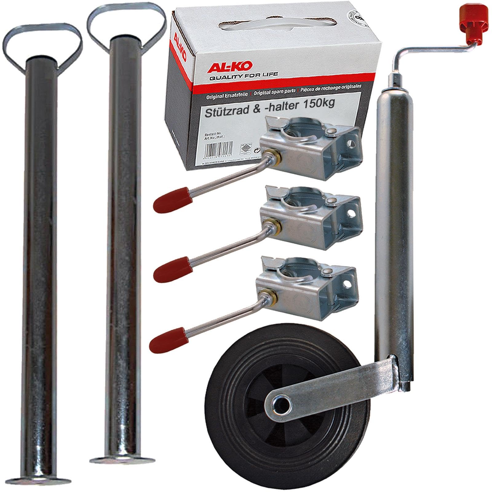 BandelOne Alko Stützrad 150kg 2X Stütze 70cm 3X Klemmschelle-Ø 48mm | 122.24.33+205.318+205.617, Stützrad & halter