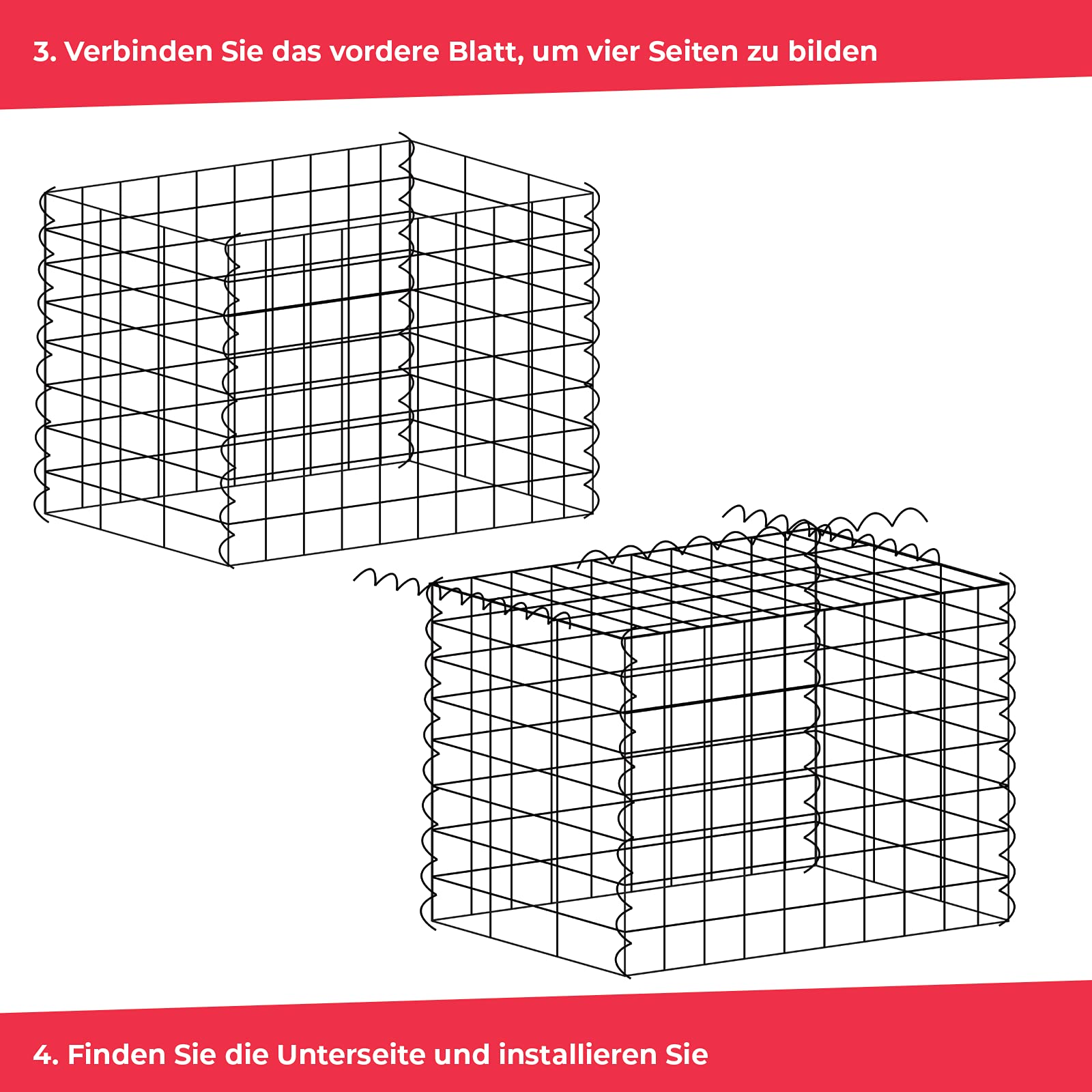 Gabionen - Drahtstärke 3.5 mm, mit Spiralverbindungen und Distanzhalter, verzinkter Stahl, Setwahl - Steinkörbe, Steinzaun, Steinkorb, Gabionenkörbe, Steingabionen, Drahtkorb Gabione, Zaun