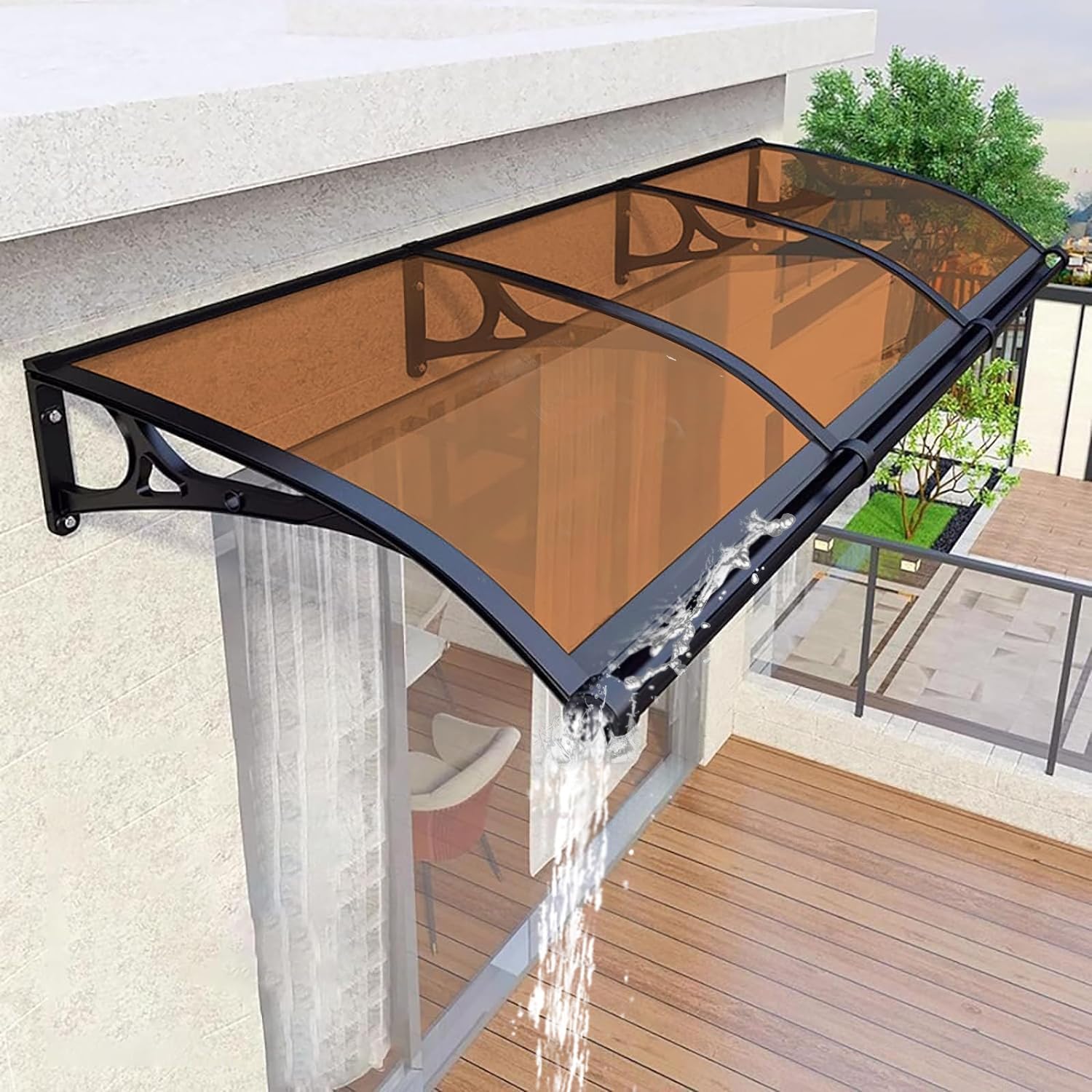 Toldo transparente para entrada exterior que protege el porche de la lluvia y nieve