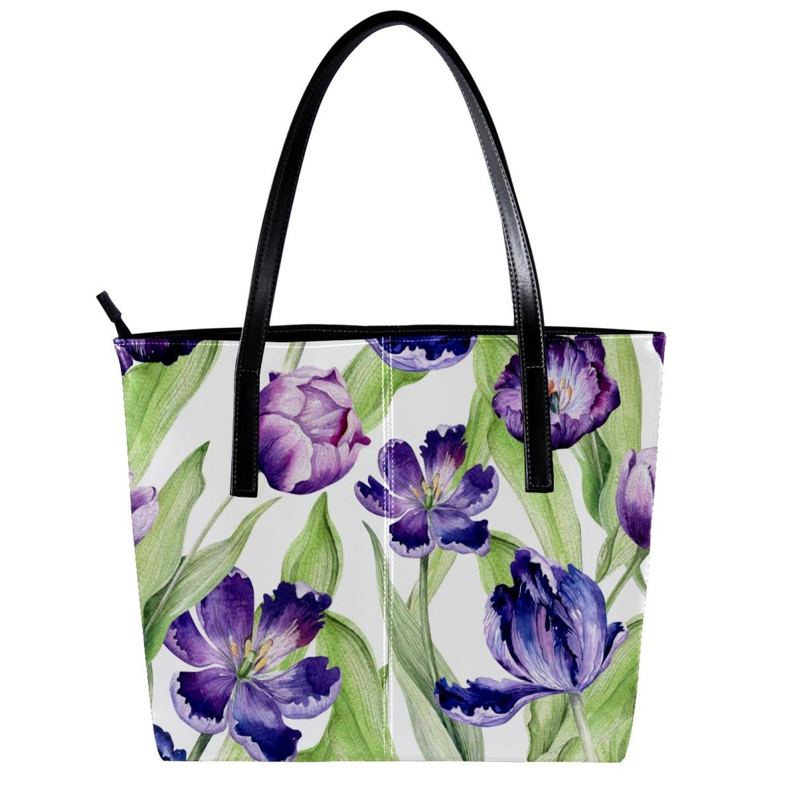Bolso de mano personalizado de piel sintética con patrón de flores de tulipán púrpura, Varios colores