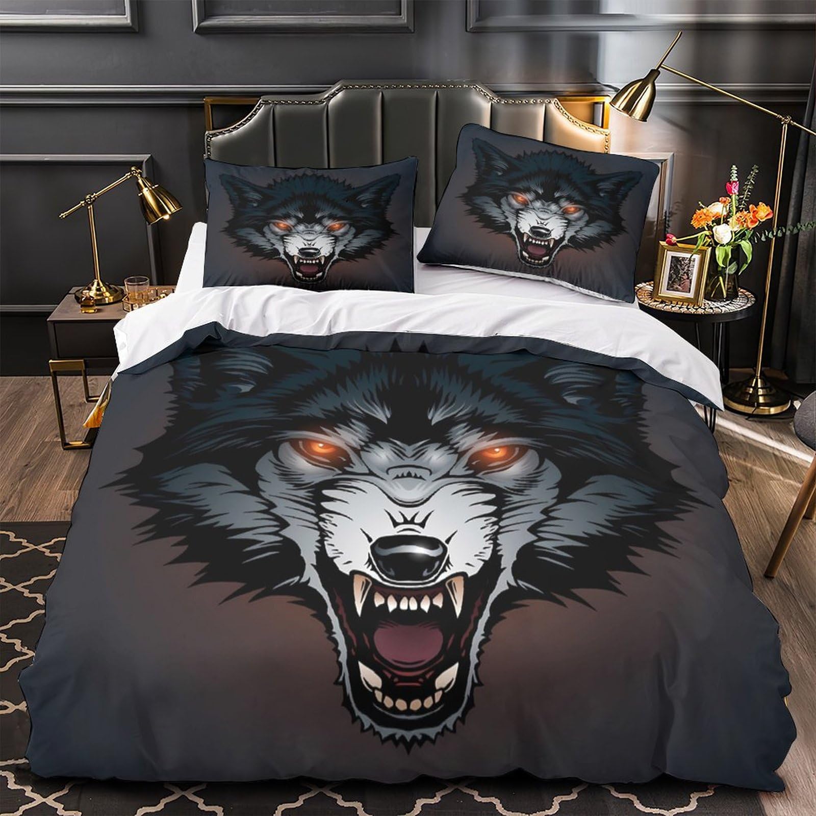 Parure de lit loup féroce microfibre : fini les couettes qui glissent avec le zip