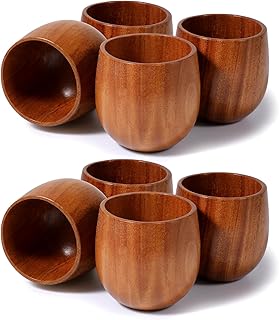 8 Pack Japanese Wooden Tea Cups, 5 oz Solid Wood Tea Cup, Handmade Natural Wooden Cup, Coffee Mug Wine Mug Japanese Solid Drinking Teacup Glass for Coffee Wine Milk Hot Drinks