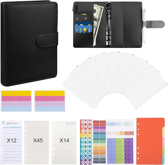 Budget Binder, Money Saving Wallet 86pcs A6 Ring Binder Notebook Christmas Xmas Gifts for Him Budget Planner with Cash Envelopes,Budget Sheets and Label Stickers Money Organiser Binder with Pockets