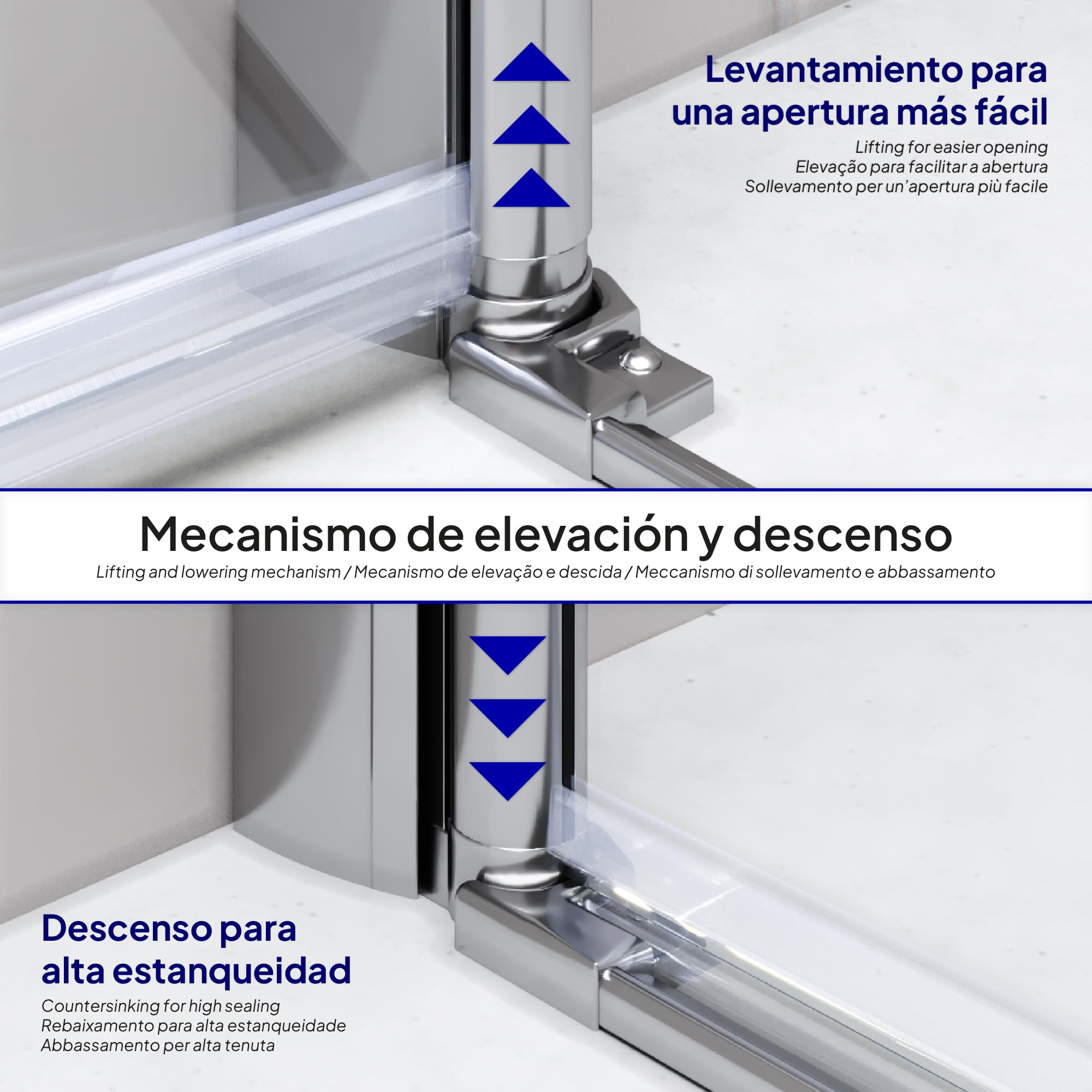 Mampara de Ducha Emma-75x75x180cm|REVERSIBLE|Puertas Plegables, Ajuste 73,5-75,5x73,5-75,5cm|Perfiles Cromo, Cristal Templado Transparente 6mm