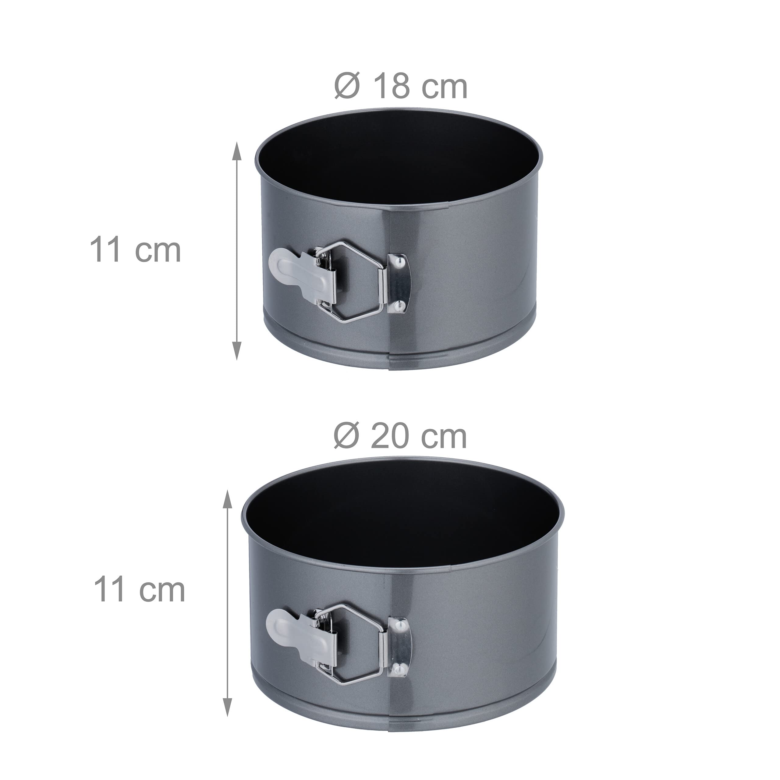 Relaxdays Set 5 Teglie Forno Rotonde per Dolci e Torte, Ø 12, 14, 16, 18, 20 cm, Acciaio Inox, Antiaderente, Antracite