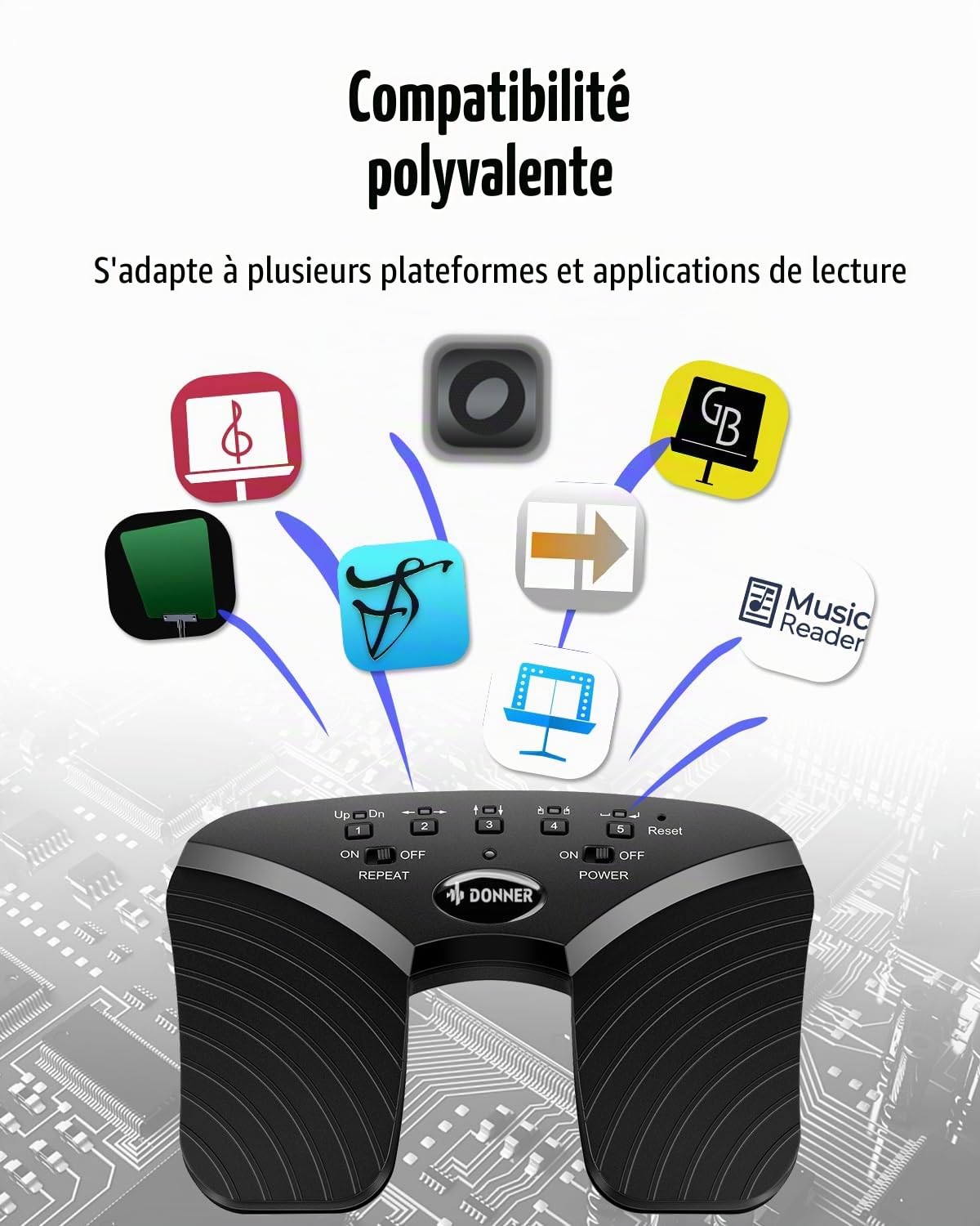 Donner Page Turning Pédale sans fil Rechargeable Silencieux Pour Tablettes, Téléphone, Pédale, Noir