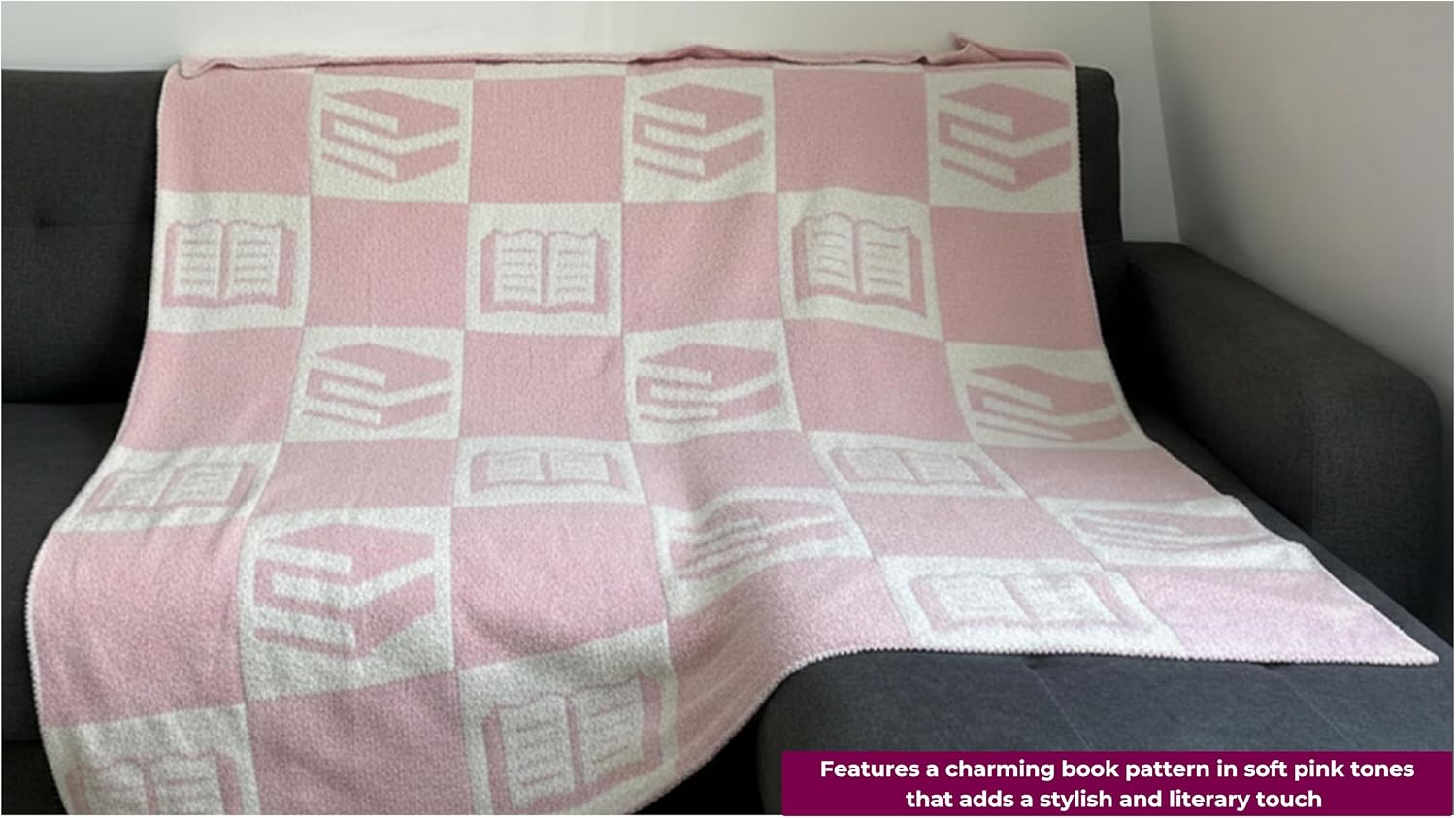 Book Lover Gifts for Women - The Bookish Blanket - Cozy and Soft Reading Throw Featuring a Book-Themed Design - Bookish Gifts for Readers, Bibliophile, librerians - 50x60 in (Pink)