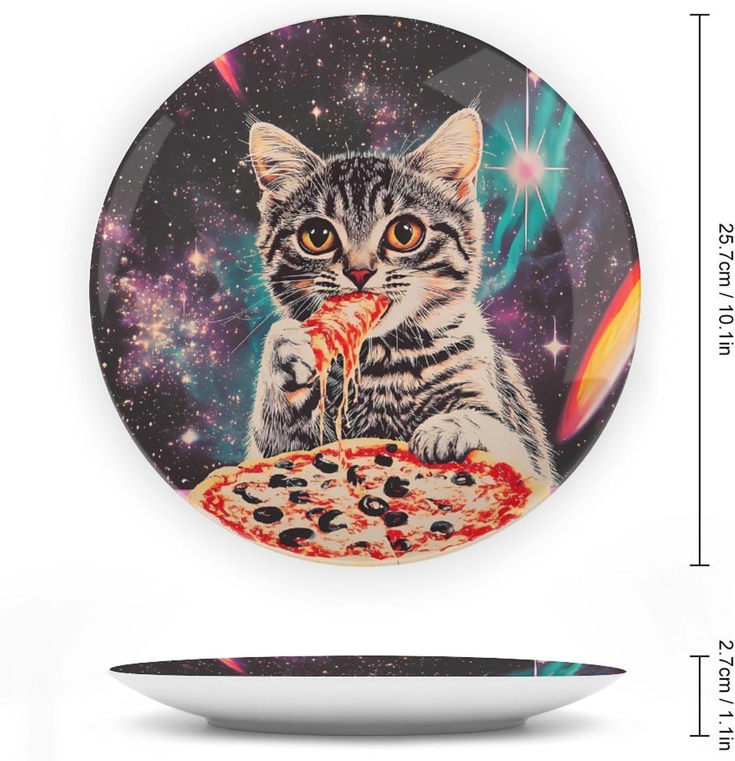 Cat Eating Pizza Bone China Decorative Porcelain Plates Dinnerware Ornaments