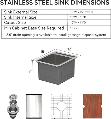 Miniatura 69 de Lordear Fregadero de cocina de montaje inferior de 23 pulgadas, estación de trabajo, fregadero de cocina de acero inoxidable calibre 16, cuenco
