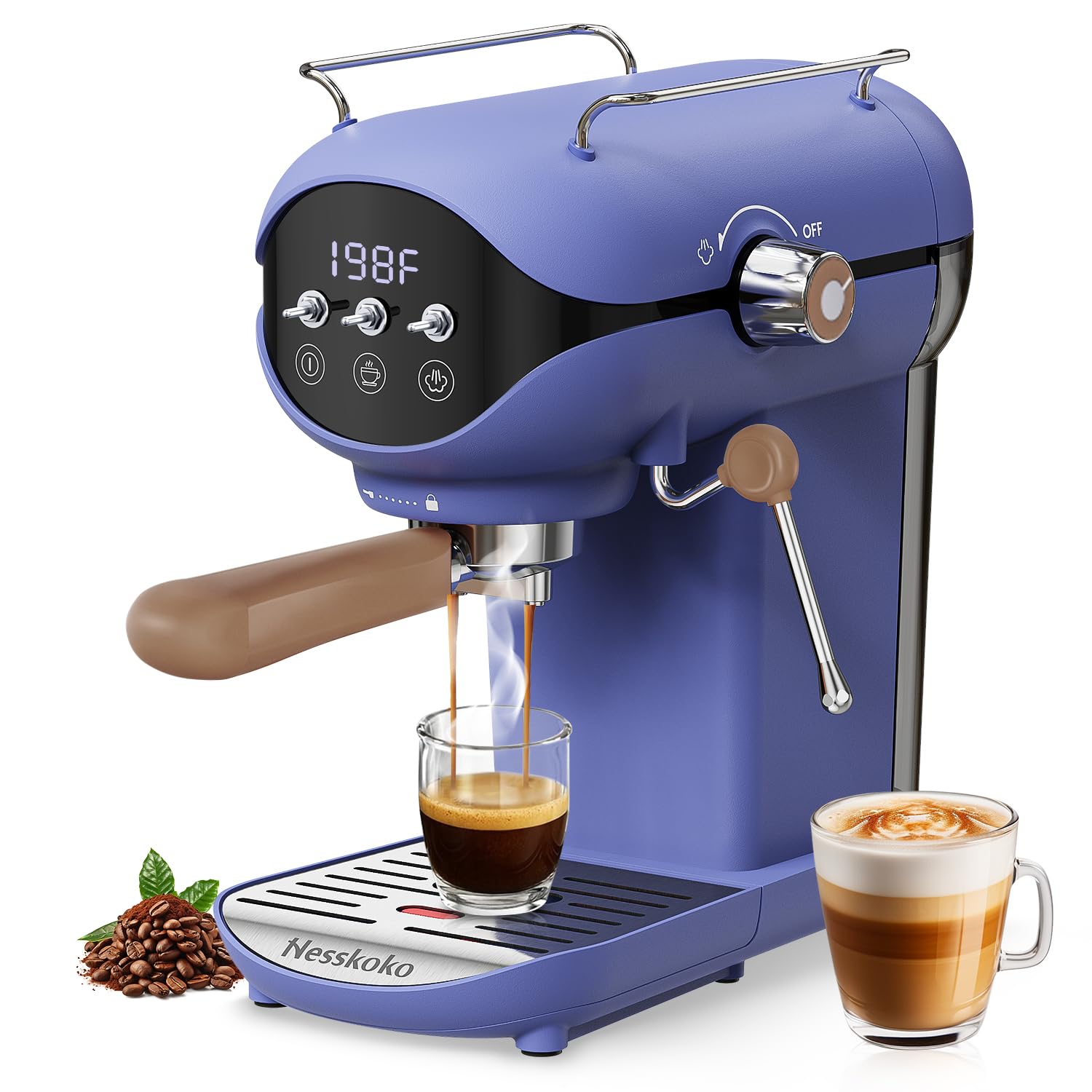 Espresso Machine with Steam Milk Frother Semi Automatic 20 Bar Compact Blue with Toggle Switch for home Cafetera