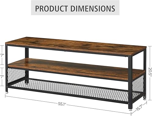 Miniatura 2 de Zanzio Estantes de almacenamiento rústicos de 3 niveles con patas ajustables, estantería industrial de metal y madera de 55 pulgadas de ancho para