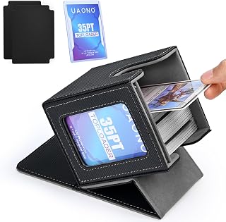 UAONO MTG Commander Deck Box - Holds 100+ Double-Sleeved Cards, Black Storage Case with Display Window, 2 Dividers & Top Loader