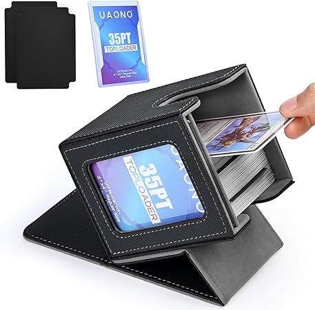Card Deck Box with MTG Commander Display, Deck Case Holds 100+ Double-Sleeved Cards, Trading Card Storage Box Fits TCG/PTCG/Sports Card with 2 Dividers, 1 Top Loaders (Black)