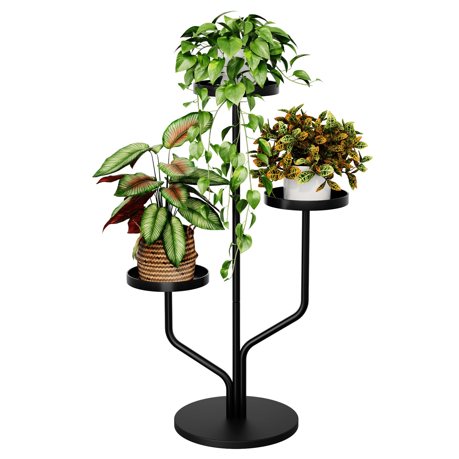 Bamworld Blumenständer Metall 3 Ebenen – Moderner Pflanzenständer für Innen & Balkon, stabiles Pflanzenregal als dekorativer Blumenhocker, vielseitige Blumentreppe Schwarz