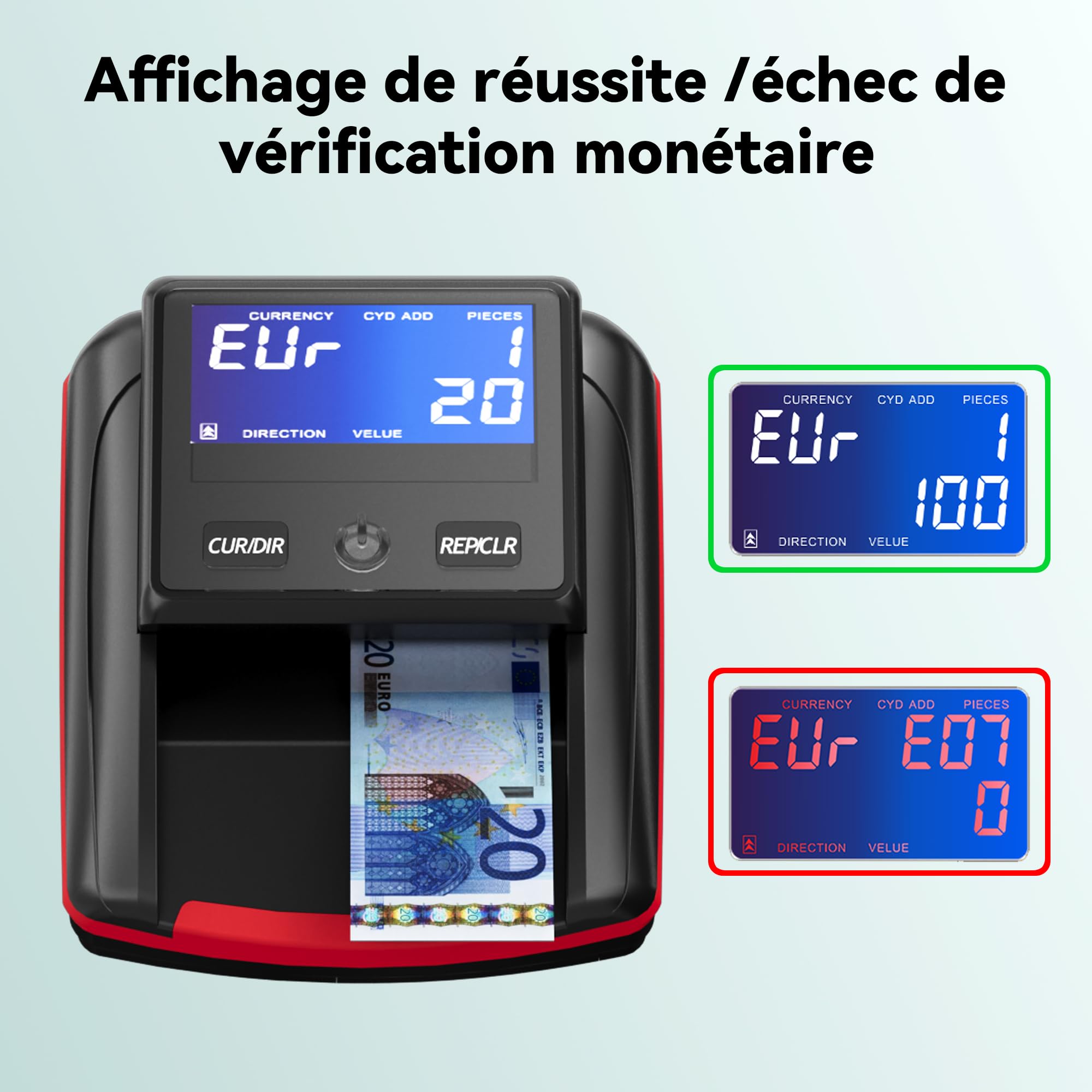 Detector de billetes falsos Euro automático con batería recargable