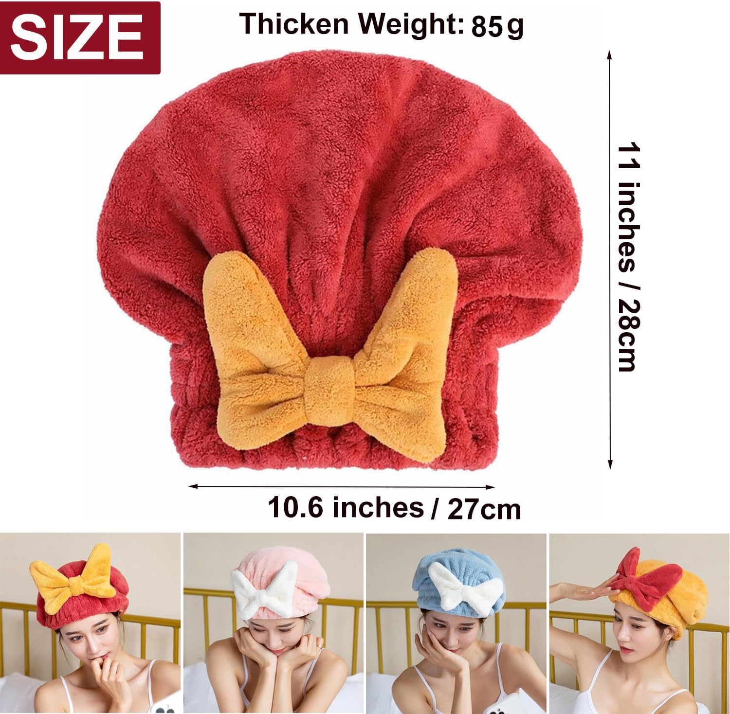 4Pcs Ultra Absorbent Hair Quick Drying Towel for Women Girls New Microfiber Hair Towel Wrap Dry Turban Soft Bow Tie Plopping Head Towels Shower Cap for Kids (Mixed Colors)