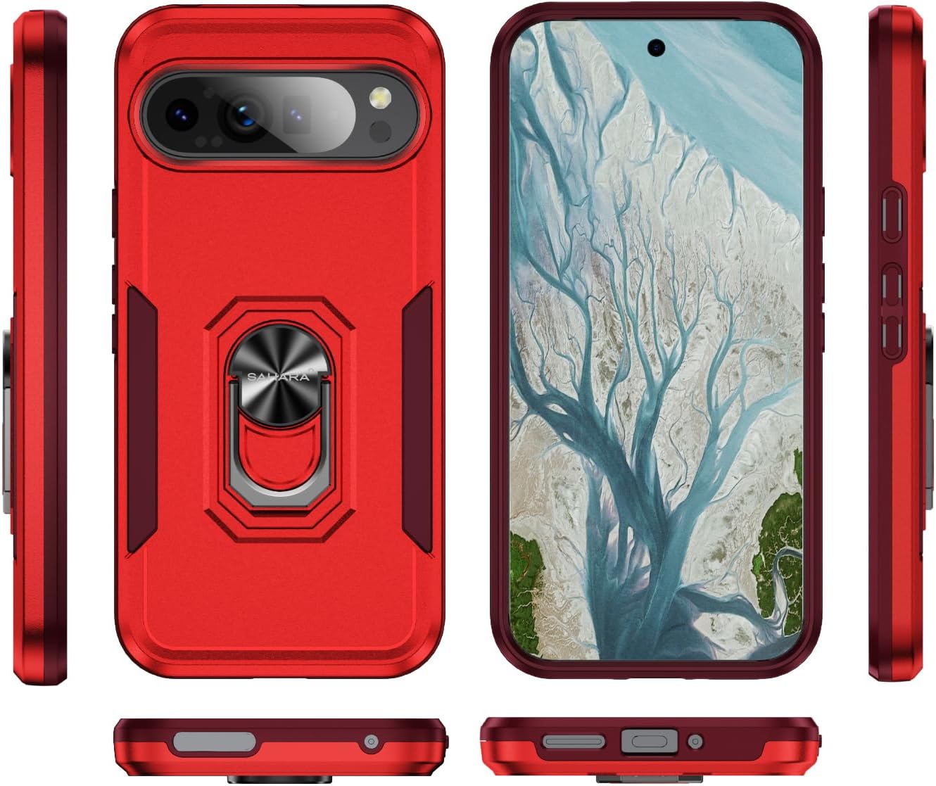 SaharaCase Raider Series Heavy-Duty Kickstand Case for Google Pixel 9 Pro XL - Triple-Hardened TPU and Rubber Materials, Heavy-Duty Design, Built-in Kickstand (Viper Red)