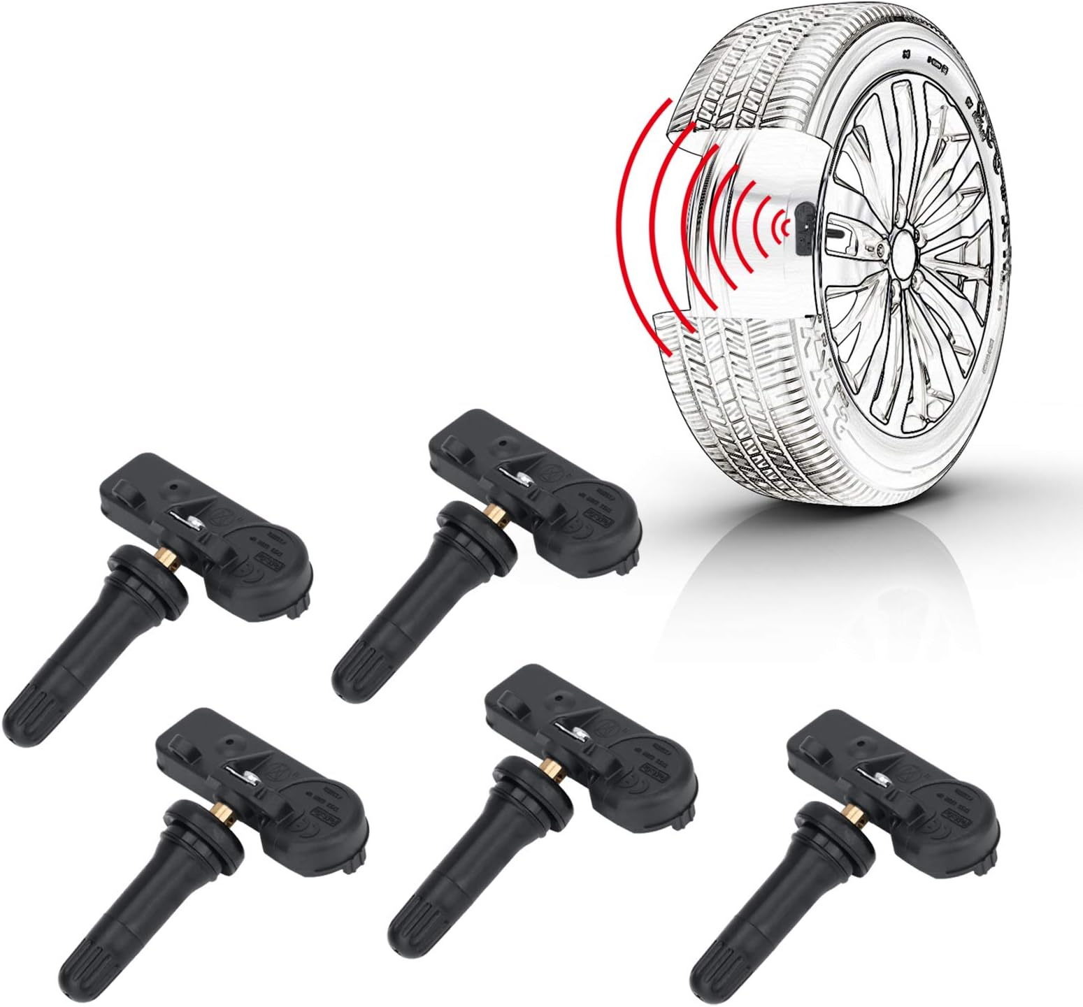 5Pack 56029398AB 433MHz Tire Pressure Monitoring System (TPMS) Sensor Compatible with Jeep Grand Cherokee Wrangler Dodge Charger Challenger Journey Chrysler Fiat Ram 1500 2500 3500 4500 5500