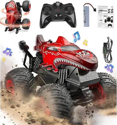 Miniatura 8 de BEZGAR Monster Truck Toys - Camión monstruo de control remoto con luz y música, juguetes de dinosaurios para niños, camión RC a escala 1:20 con