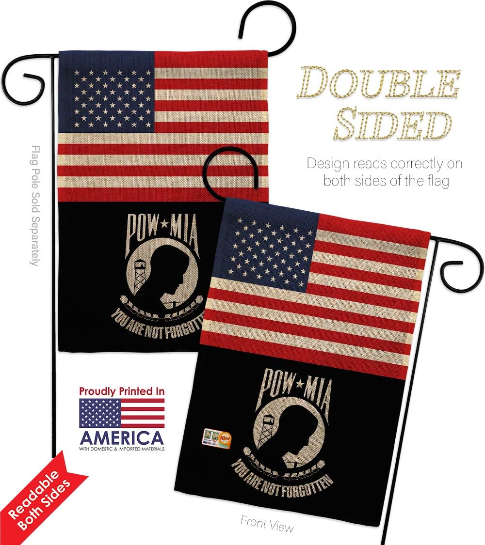 Service US POW/MIA Burlap Garden Flag Armed Forces All Branches Support Honor United State American Military Veteran Official Small Gift Yard House Banner Double-Sided Made In USA 13 X 18.5
