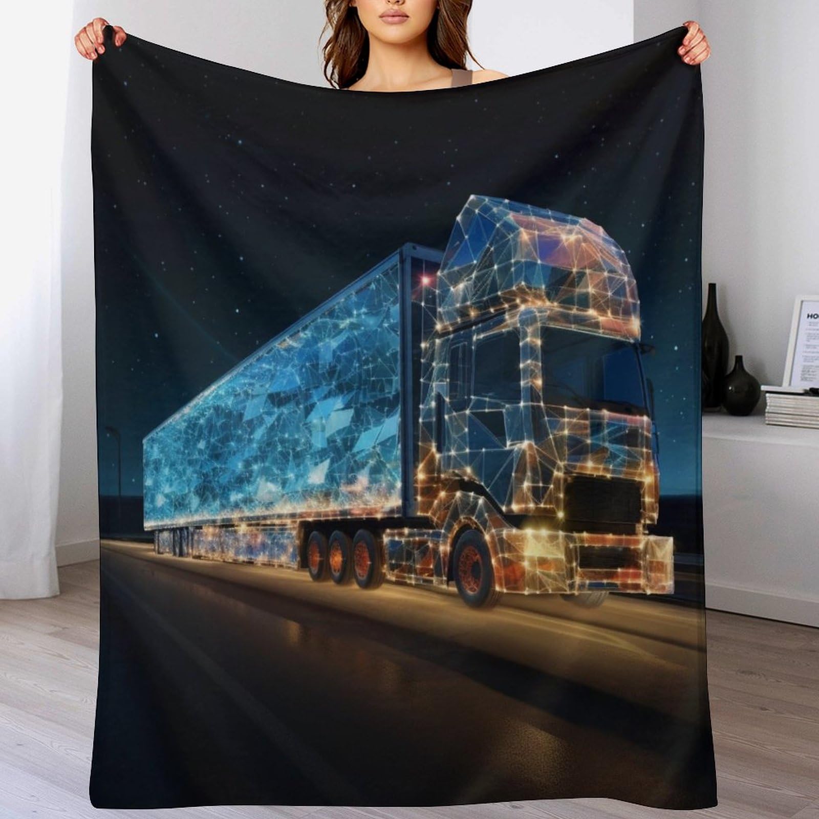 Couverture en polaire flannel pour voyager en voiture avec motif camion