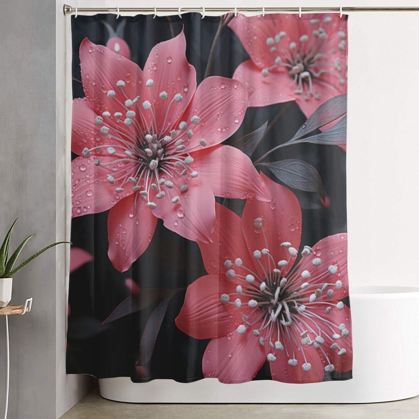 Rideau de bain décoratif fleurs noires pour transformer votre salle de bain en spa