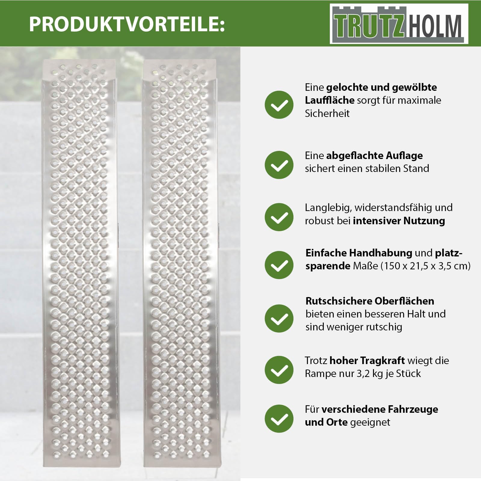 TRUTZHOLM 2 x Alu Auffahrrampen 150 x 21,5 cm 400 kg rutschhemmend starr Fahrradrampen Verladerampen leichte Ausführung