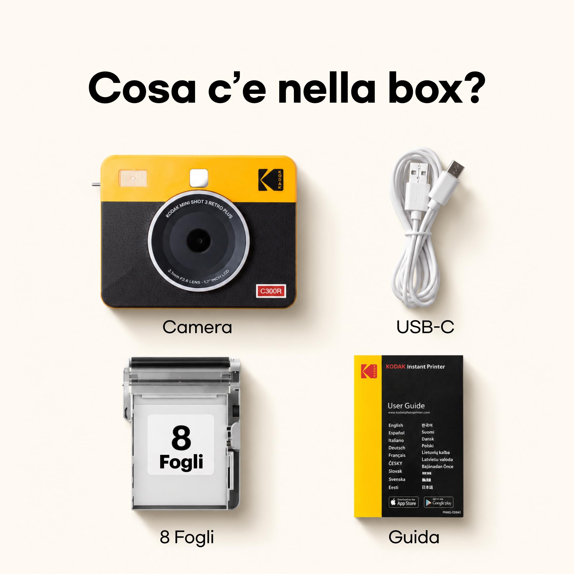 KODAK Mini Shot 3 Retro Fotocamera Istantanea 7,6x7,6cm, 8 Fogli, Bianco | Bluetooth, iPhone e Android, fotocamera 13 MP, anteprima, resistente ad acqua, impronte e scolorimento