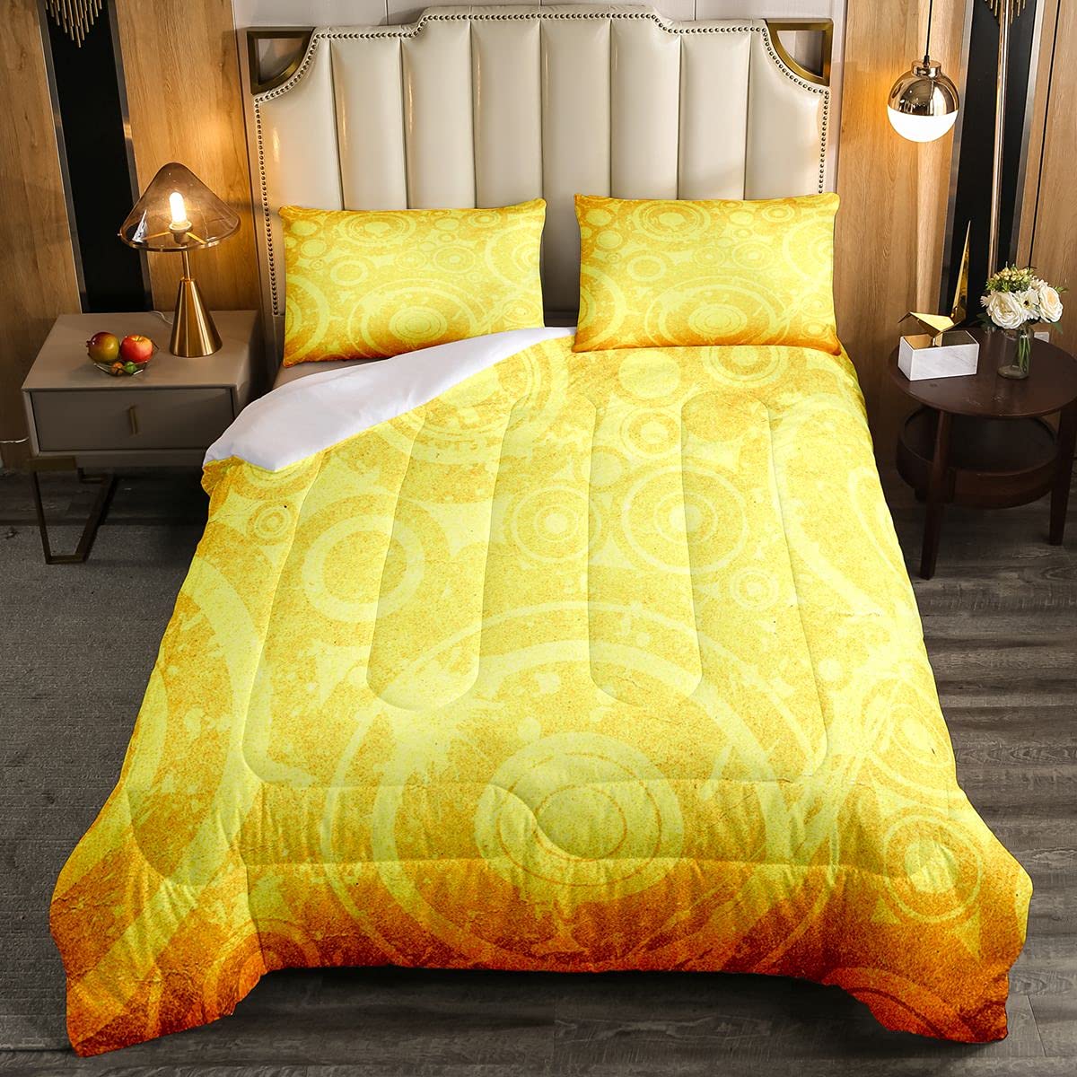 Geometric Abstract Art Bedding Set Kids Yellow Circle Bedding Set Boys Girls Teens Simple Modern Fashion 2Pcs Single Size