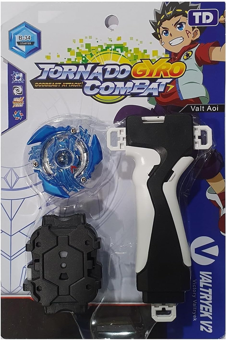 Generic Victory Valtryek V2 B-34 Starter Spinner: Red Anime Spinning Top with Handle Launcher