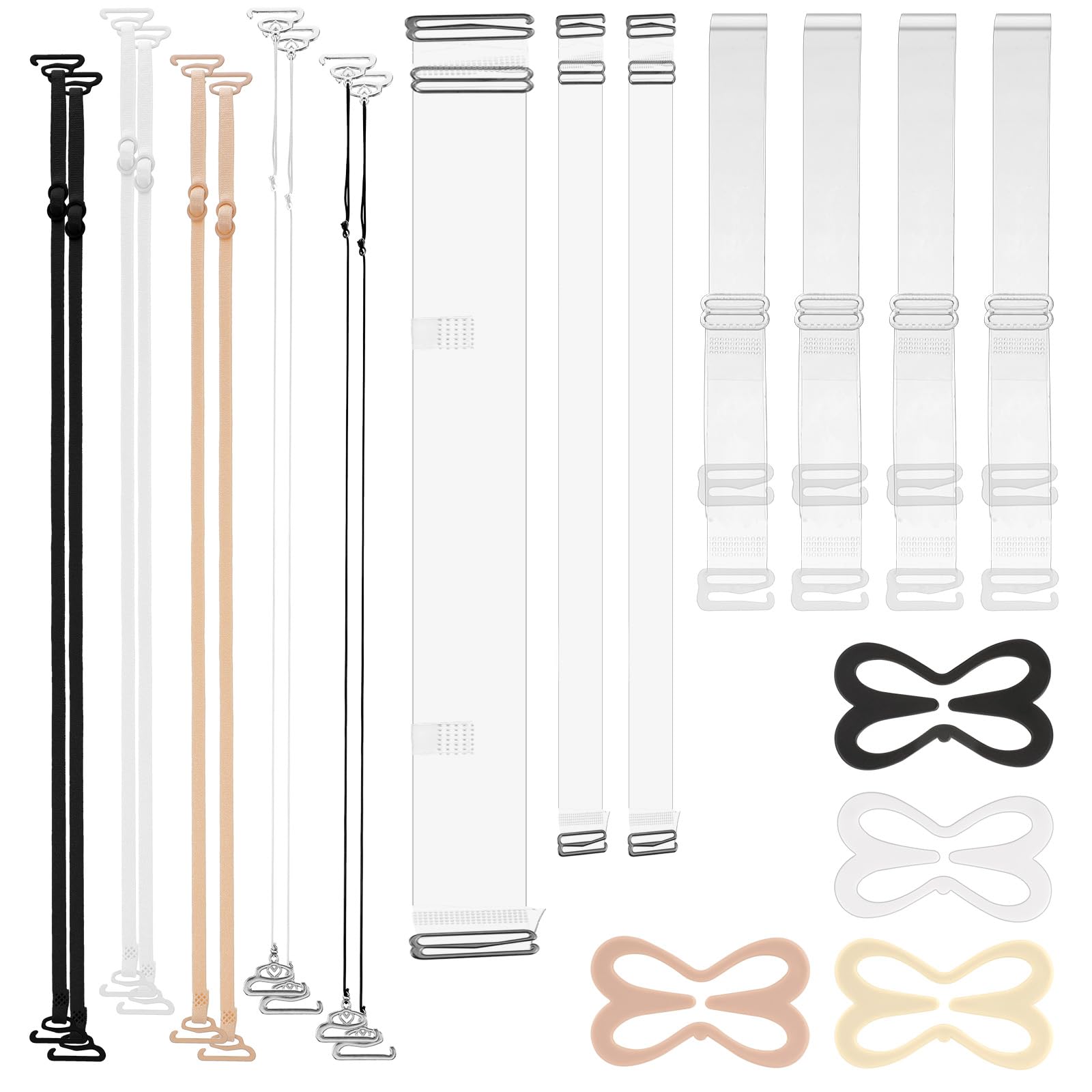 Ouligay 21 Stück Durchsichtige BH Träger Unsichtbare Klare Verstellbare BH-Träger Clips rutschfeste BH-Klammer Rücken Elastische Ersatz BH Schultergurte Bhzubehör für Damen Bra