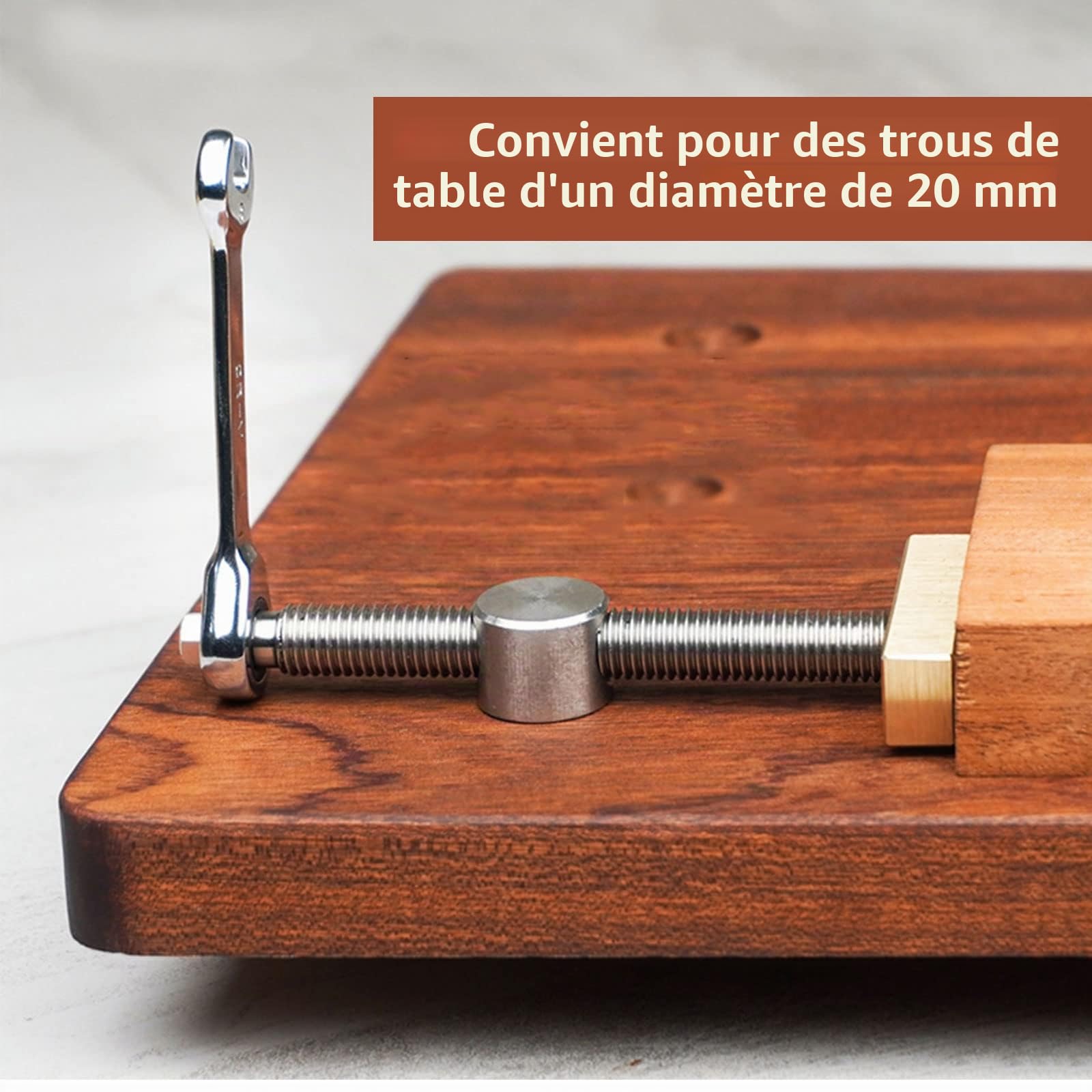 Lot de 2 pinces de serrage rapides pour établi de table avec 4 chiens de banc, pinces de travail du bois butée de banc de positionnement et pinces rapides pour trou de chien de 19mm/20mm (20mm, rouge)