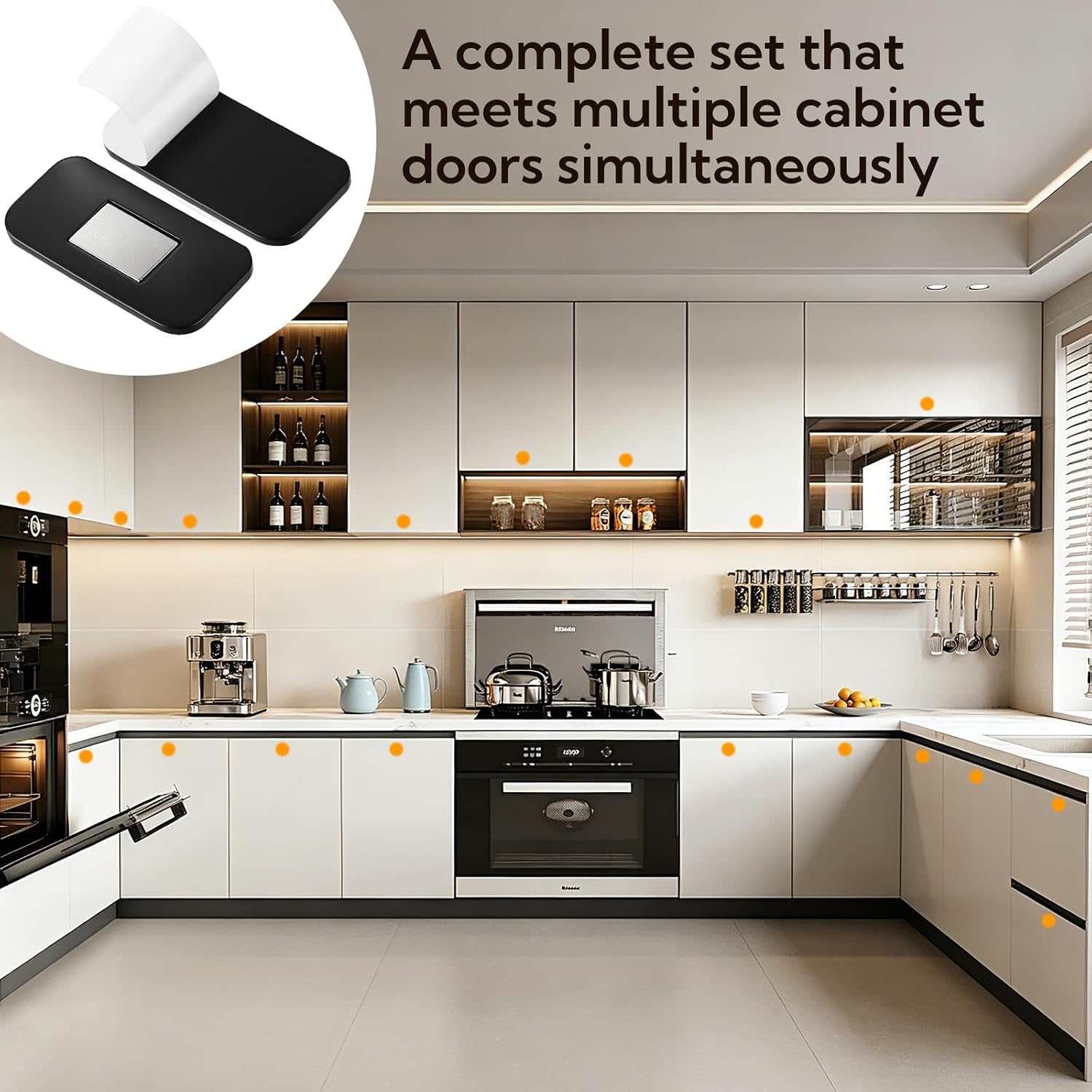 20 Set Black Magnetic Cabinet Door Magnets, Ultra Thin Magnetic Drawer Magnets for Cabinet Closure, Easy Install with Double-Sided Tape, Strong Hold Stainless Steel Latch