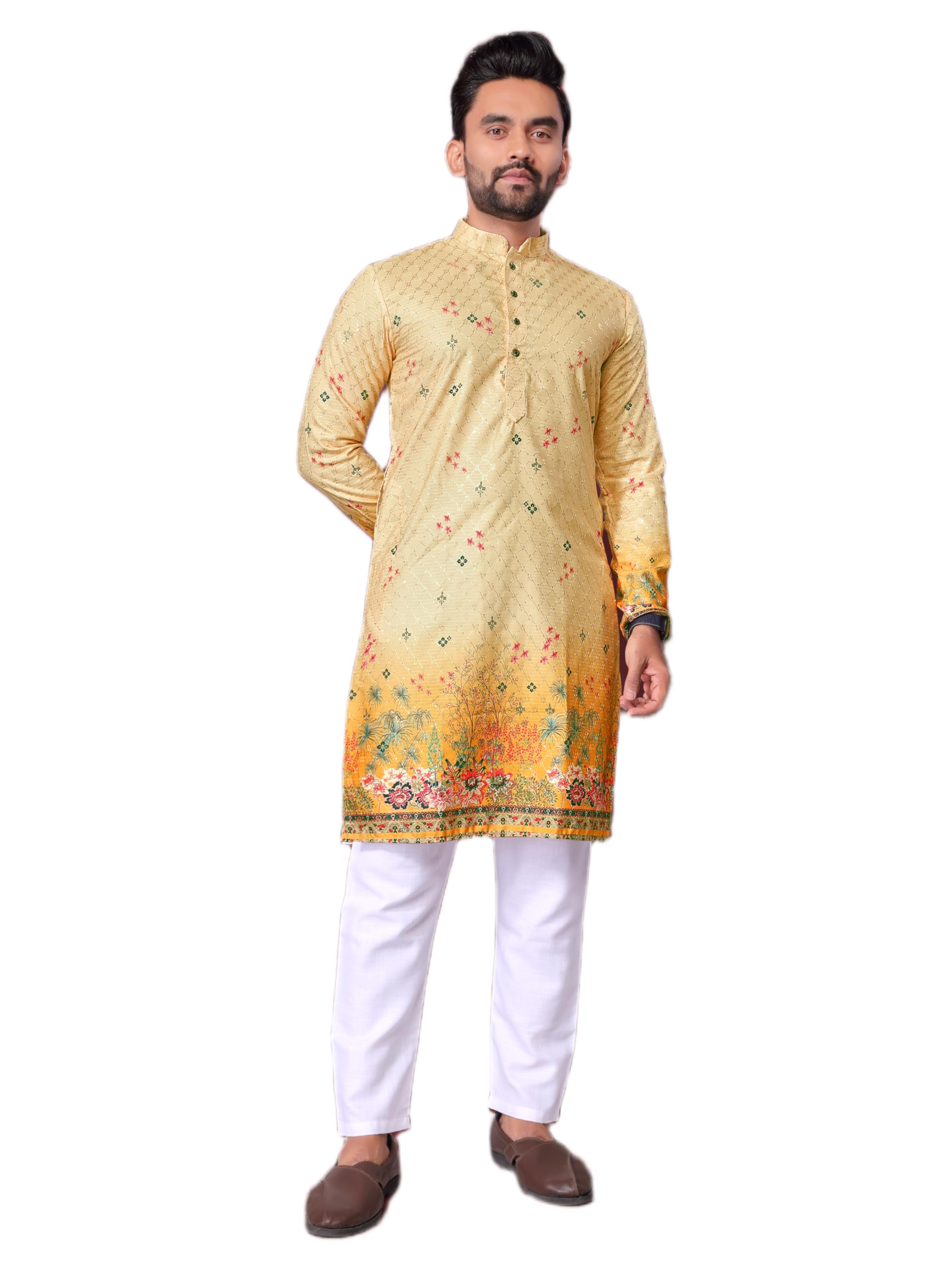 krijet Men's Traditional Kurta, Rayon Ombre Blue, Regular Fit, Full Sleeve, Mandarin Collar-picture-38