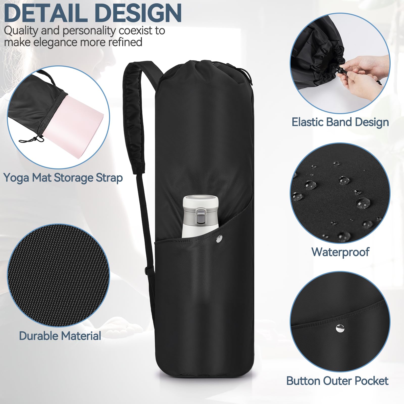 AKOZLIN Borsa da yoga con tasche di stoccaggio multifunzionali, impermeabile per yoga, con cinturino regolabile e palestra, classe, viaggio