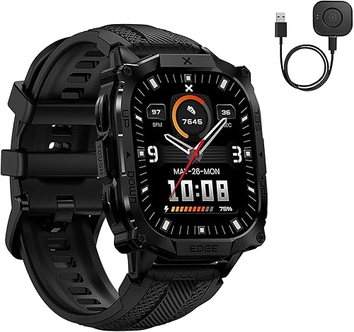 CARBINOX Edge Smart Watch con cargador 1.96″ AMOLED, acero inoxidable, IP69K/5ATM rastreadores de fitness, doble banda GNSS, 500mAh, llamadas