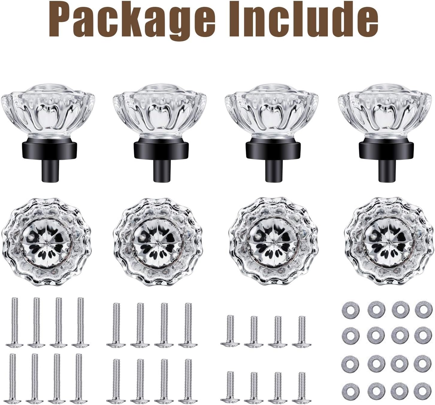 Cabinet Knobs Matte Black 8 Pack Glass Cabinet Knobs Vintage, Crystal Drawer Knobs and Pulls, Dresser Knobs