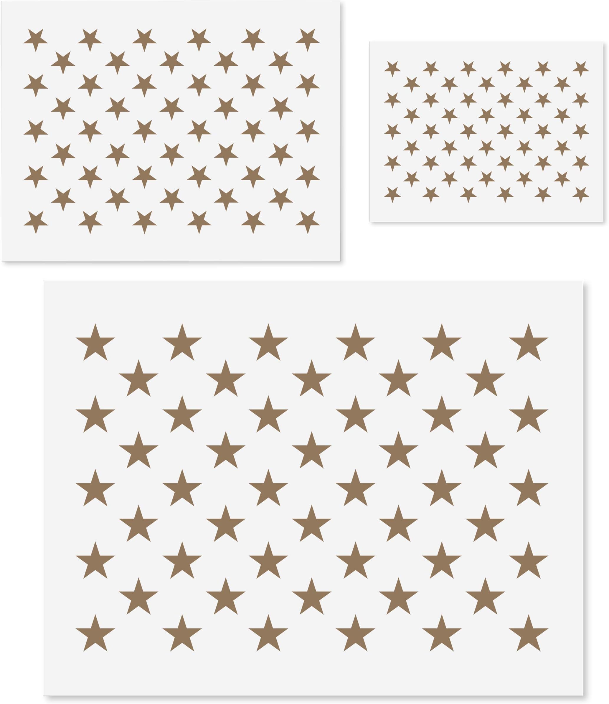 3 Piece 50 Star Stencil for Flag- Mylar Template for American Flag | S, M, L – 10.5 x 14.82, 7 x 10, 5 x 7 | US Star Pattern Stencils for Painting Wood & Wall Art | Reusable USA Stencils