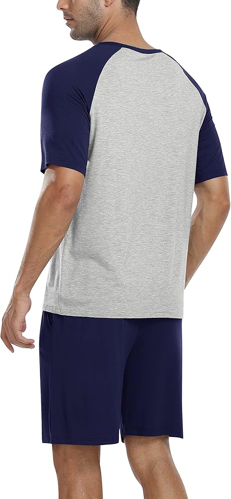 MoFiz Pigiama Uomo Estivo Corto Pigiami Due Pezzi da Uomo Set Manica Corta Scollo a V Pigiama Camicia e Pantaloncini Pigiama Morbido Comoda con Tasche Nero Taglia EU XL