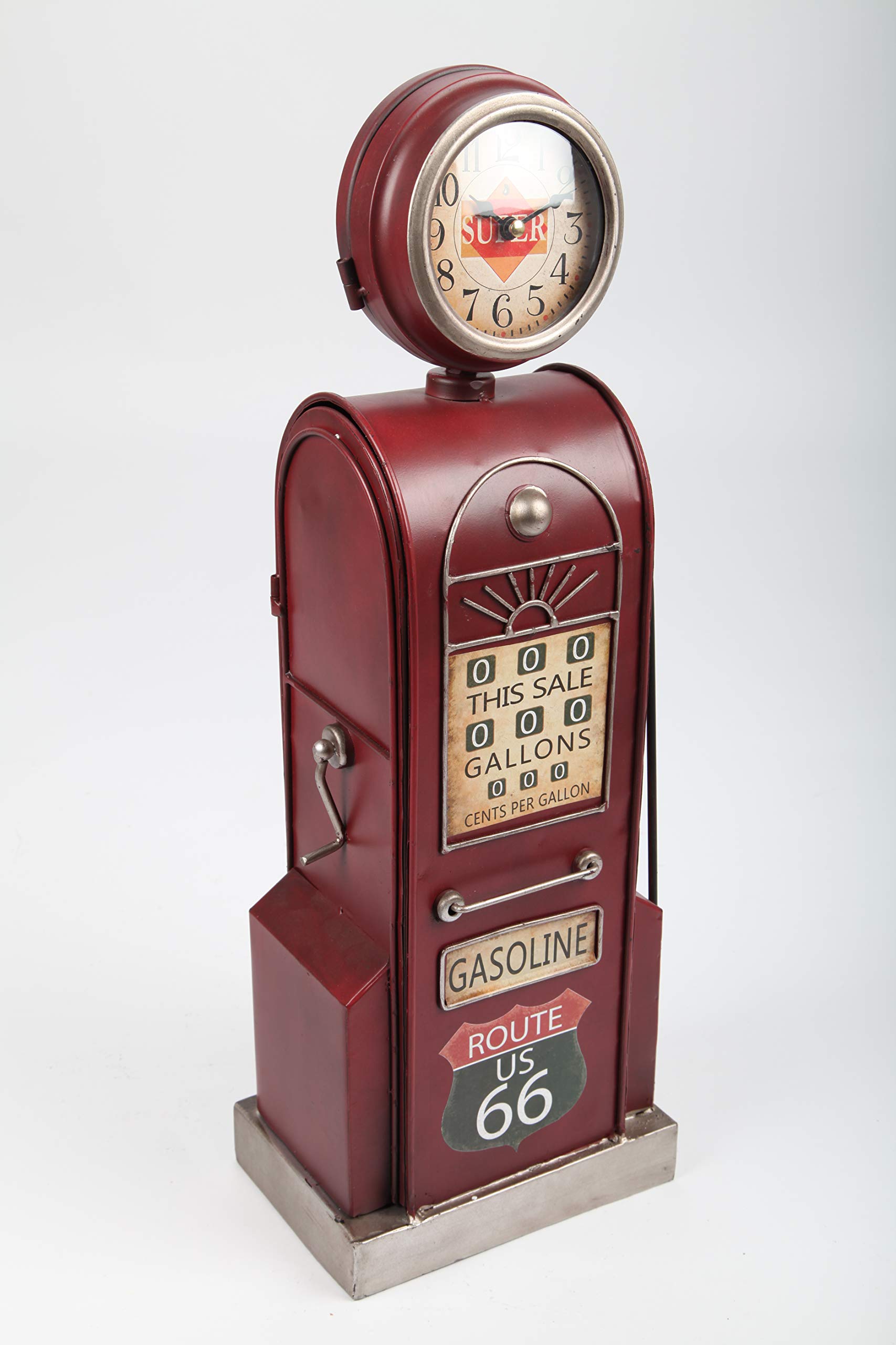 Design-Standuhr Zapfsäule, Schrank aus Metall, Retro, rot, 57cm