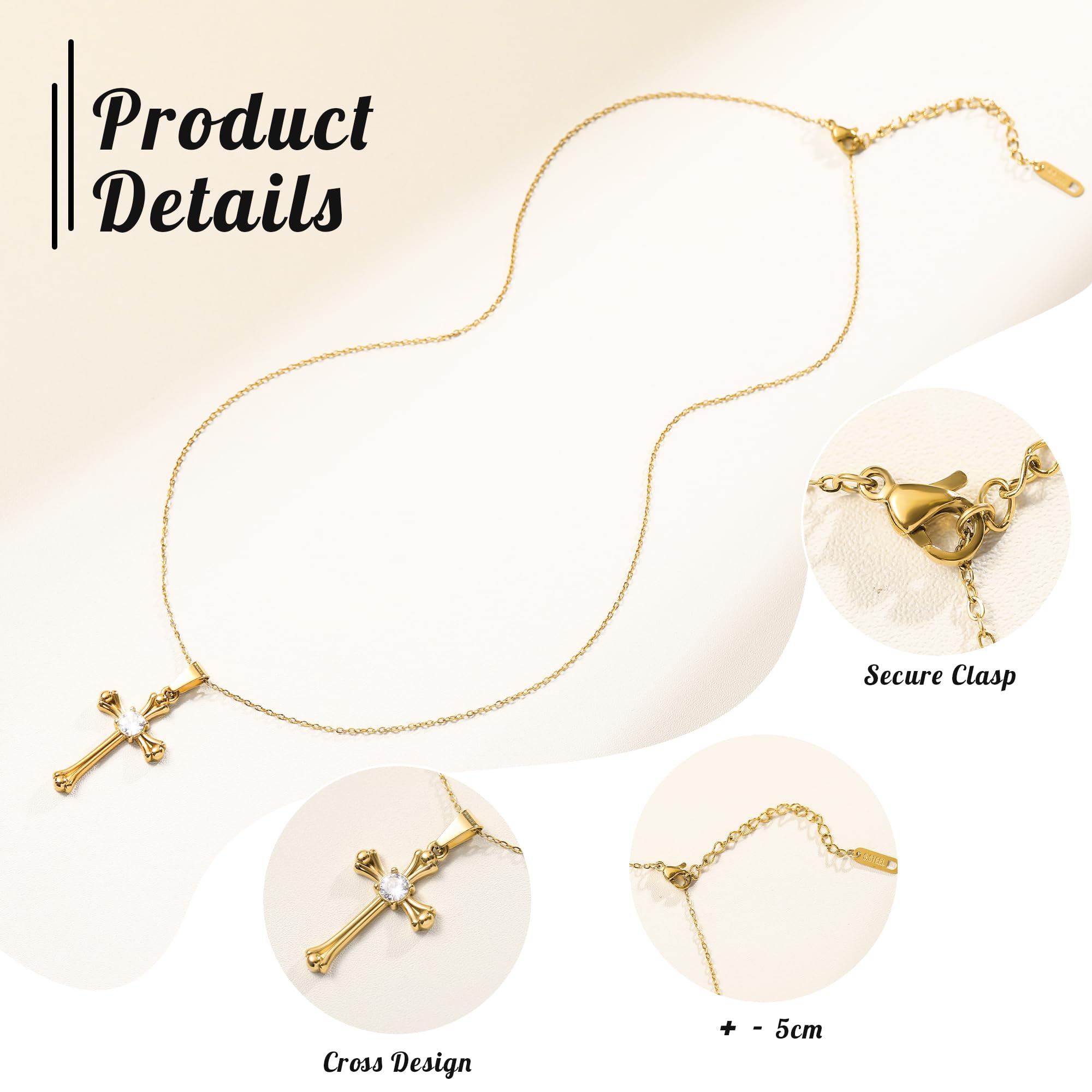 Bistfy Collana da Donna 18K Placcata in Oro con Zircone Ciondolo di Croce, 100% Impermeabile e Delicato Sulla Pelle, Doratura in Forno ad Alta Temperatura Senza Perdita di Colore