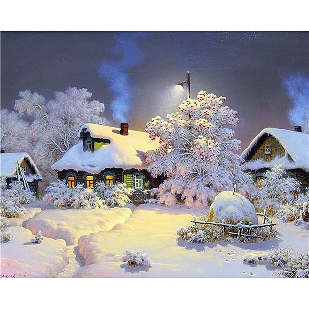Diamond painting scène de neige grand format pour décoration salon