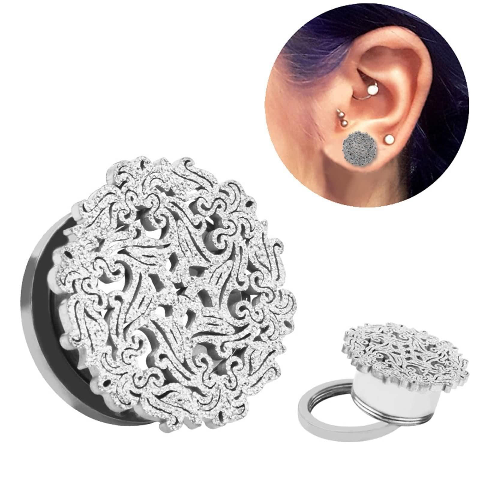Daesar Ohr Tunnel Set, Plugs 6-16MM Edelstahl Schneeflocke mit Schraubverschluss Ohrringe Piercing Tunnel Plug