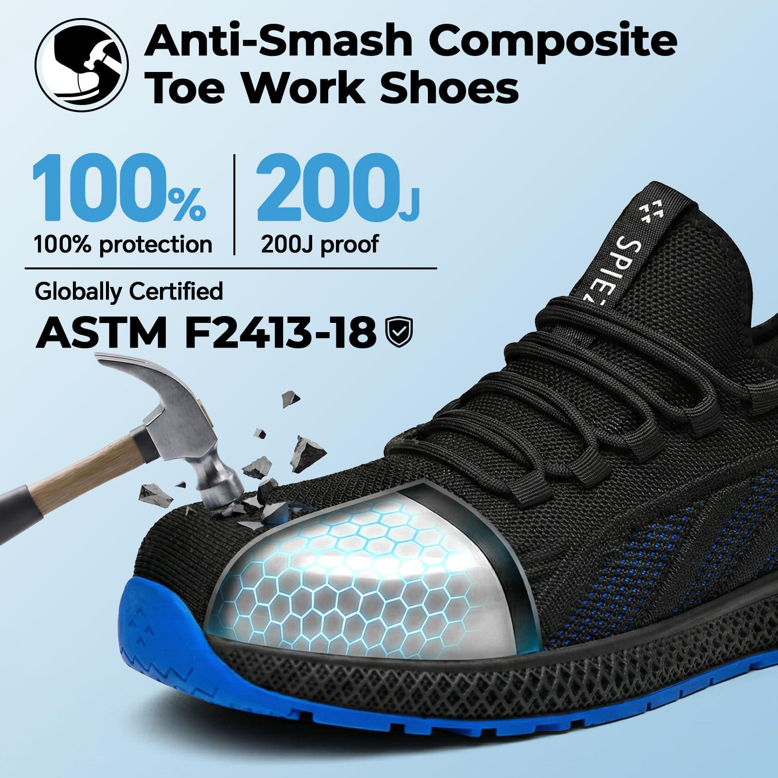 SPIEZ Zapatos de Seguridad Hombre Mujer,Ligeros,Transpirables con Punta de Composite Certificada, Antideslizantes, Estilo Deportivo para Trabajo Diario, Almacén o Cocina,Tallas 35-46