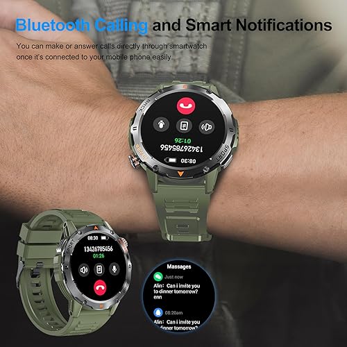 Miniatura 2 de Relojes inteligentes para hombre (respuesta/hacer llamadas) con linterna de grado militar, compatible con Android y iPhone, resistente al agua