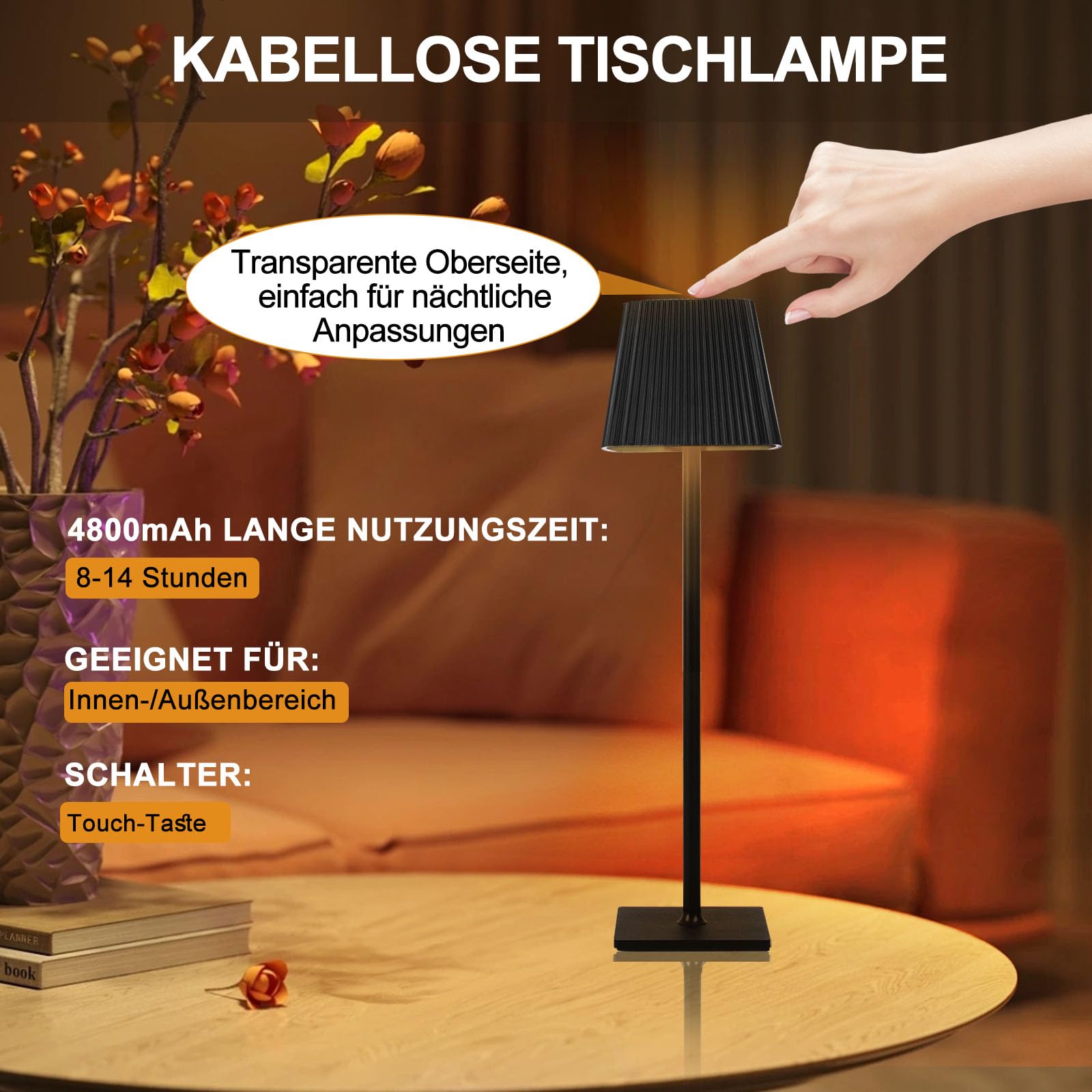 GBLY Lámpara De Mesa Auxiliar, Lámpara De Noche LED Recargable Con